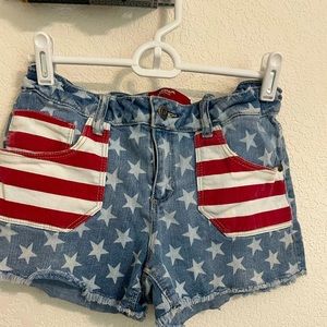AMERICAN PRINT DENIM SHORTY SHORTS